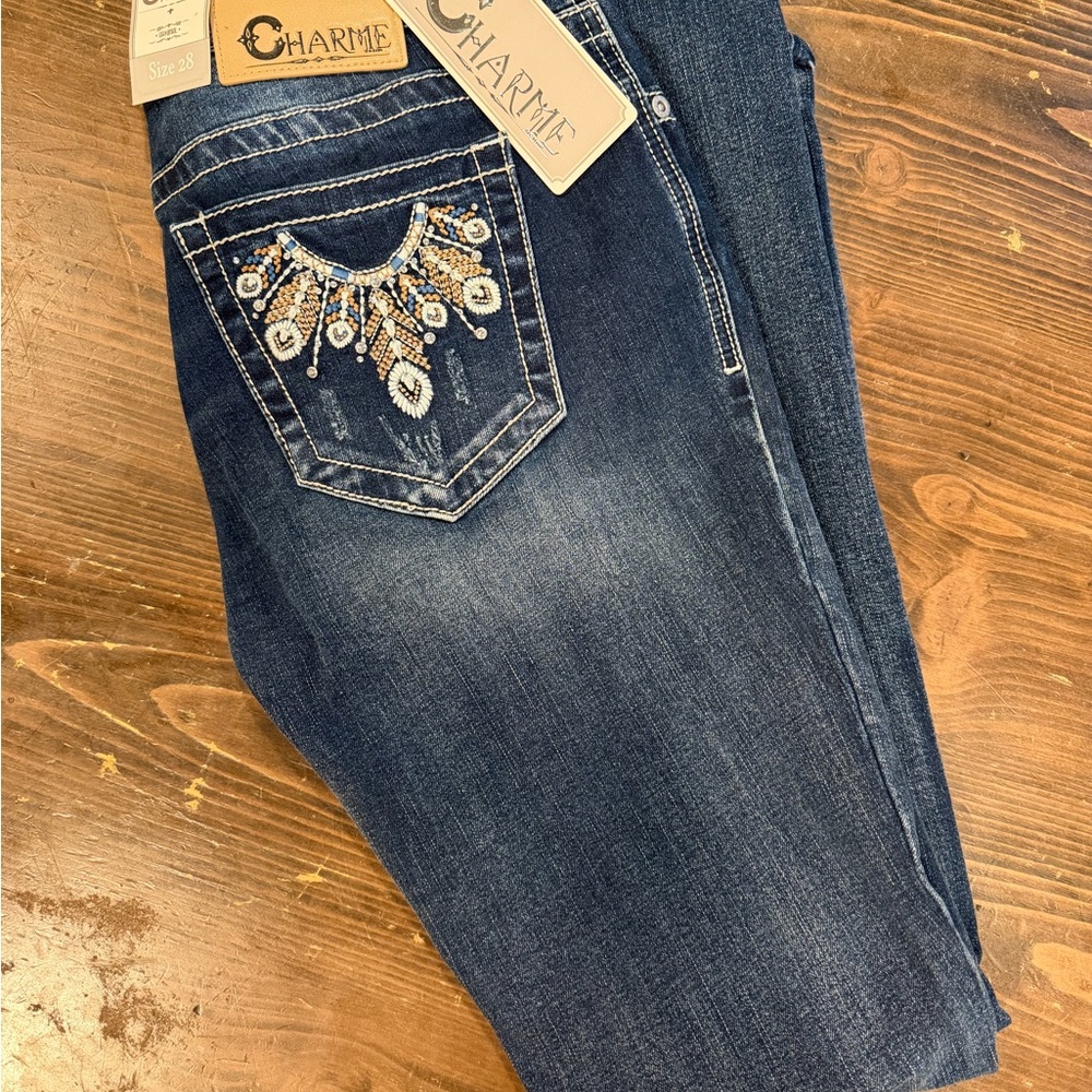 Charme Women's Blue Boot Cut Jeans with Decorative Pocket